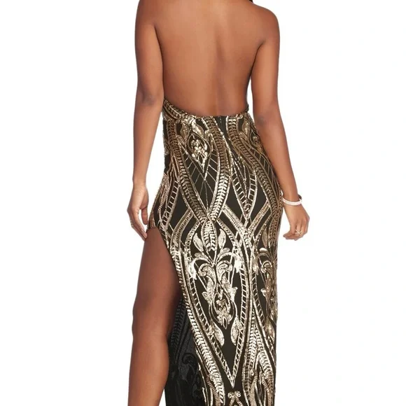 Windsor Black and Gold One Shoulder Dress - Picture 4 of 9